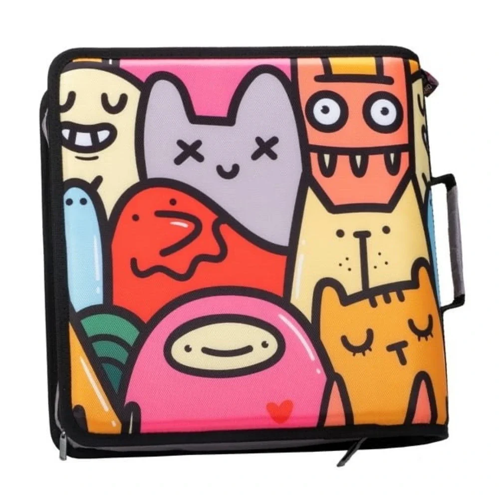 Case-it 3-Ring Zipper Binder Multi-Color Doodle Monster Print Expandable 2 inch